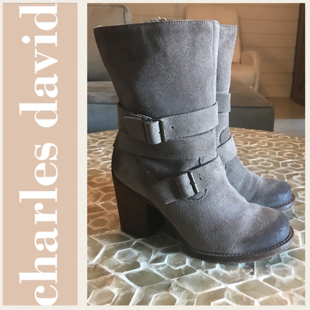 Charles by Charles David suede mid calf chunky heel boot in taupe